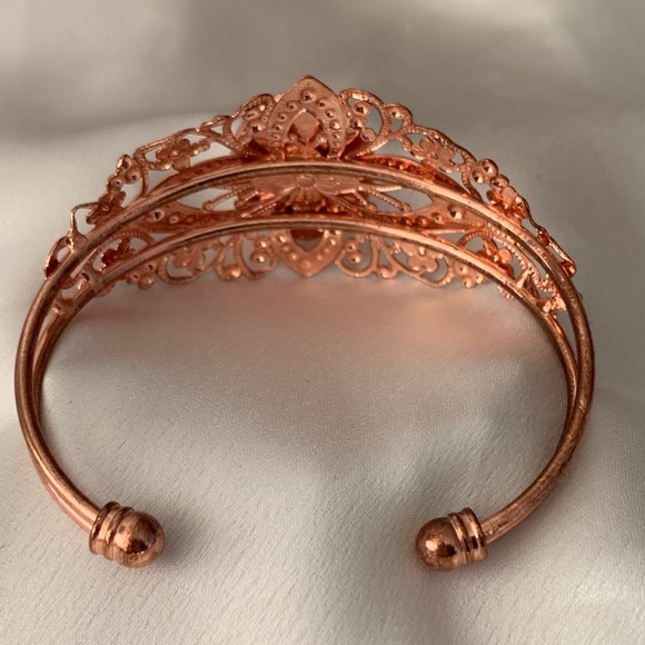 Rose Gold Floral Filigree Blue Agate Cuff Bracelet - Picture 5 of 9